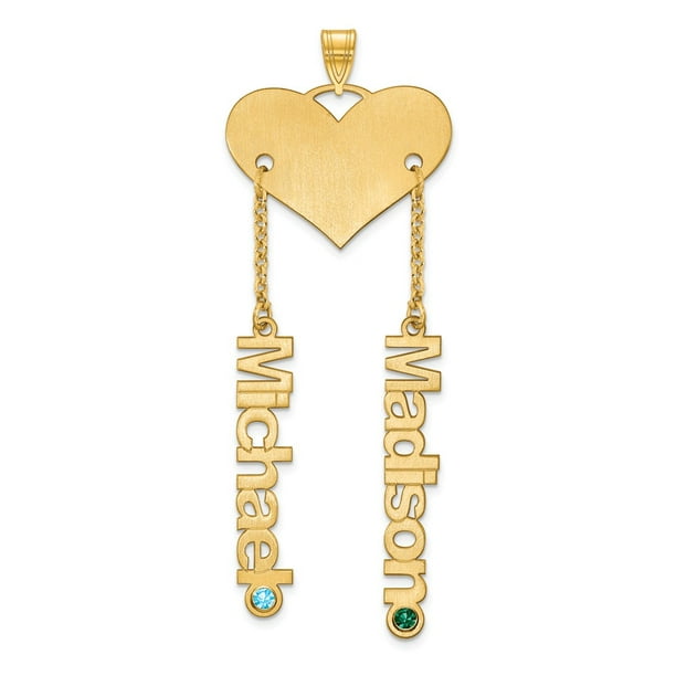Width = 25mm 925 Sterling Silver Yellow Gold-Plated Epoxied Heart and 2 Name Charm Brushed Matte Finish Pendant 